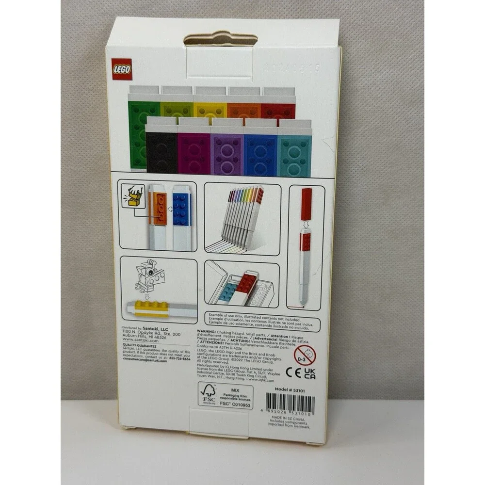 LEGO Iconic 10 Pack Marker Pens Fine Tip Connectable Building Blocks Stationery
